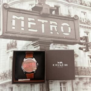 Coach X Keith 14502805 Haring Love Saddle Brown Leather Maddy Watch W1296